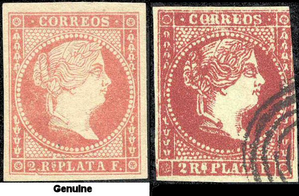Genuine on left; forgery on right