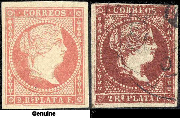 Genuine on left; forgery on right