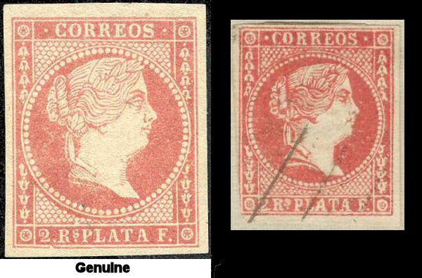 Genuine on left; forgery on right
