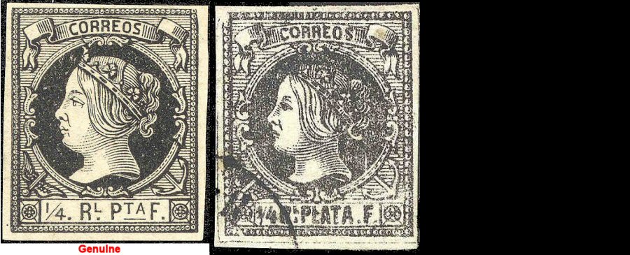 Genuine on left; two forgeries on right